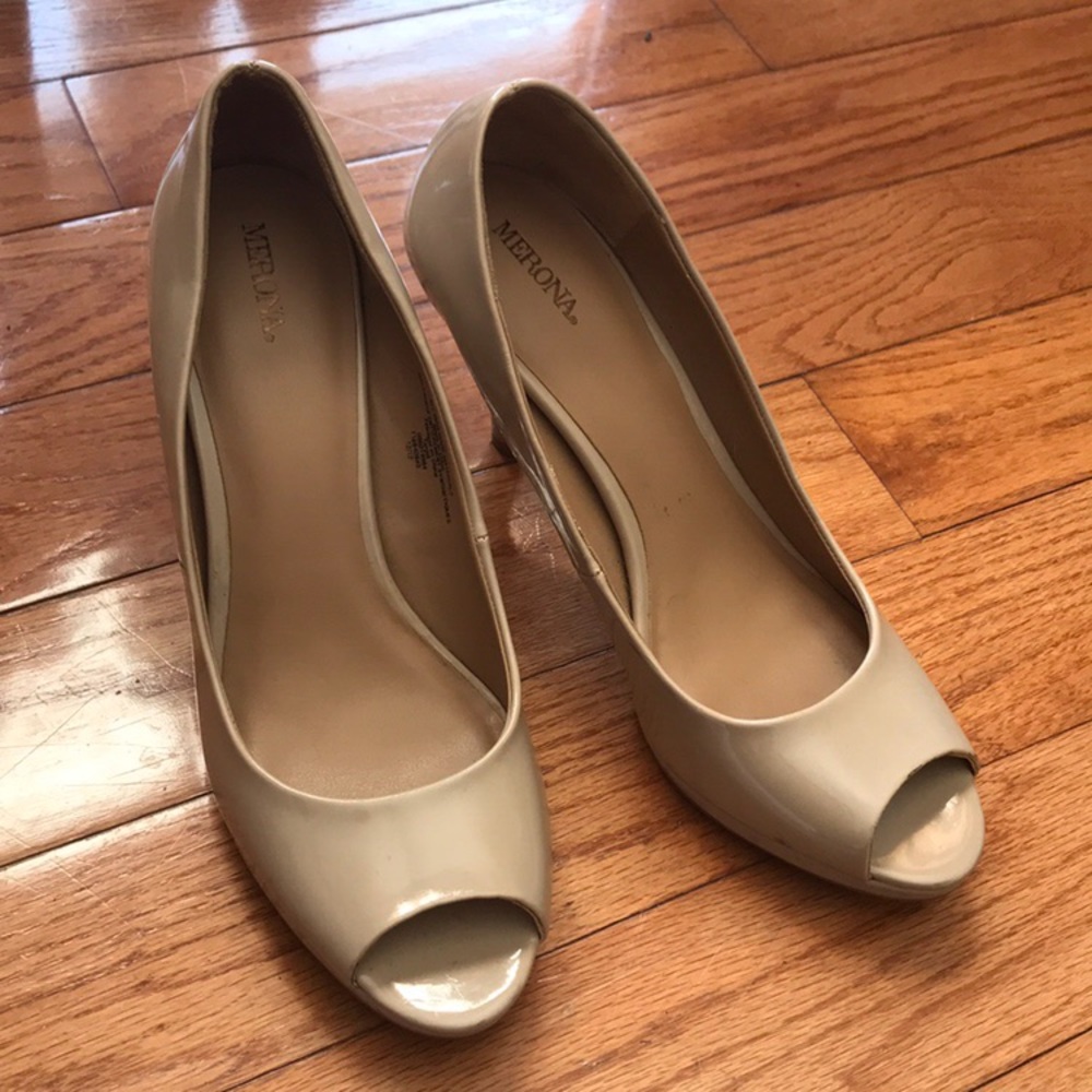 Nude peep toe heels